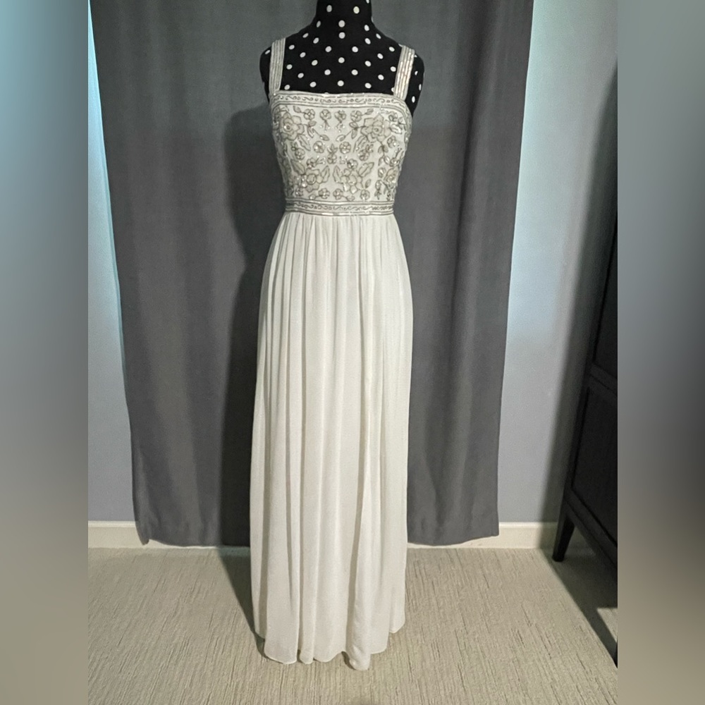 BHLDN cream long dress with beaded top